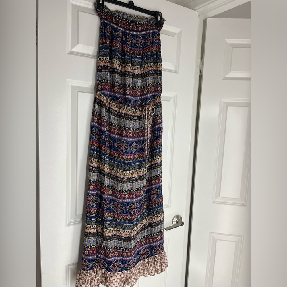 Flowy Boho Floral Print Maxi Dress XS Strapless or with Ties Xhilaration Target